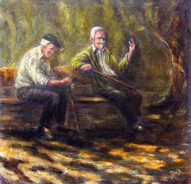 Portrait art. 'The old Guys' oil painting, NZ artist.