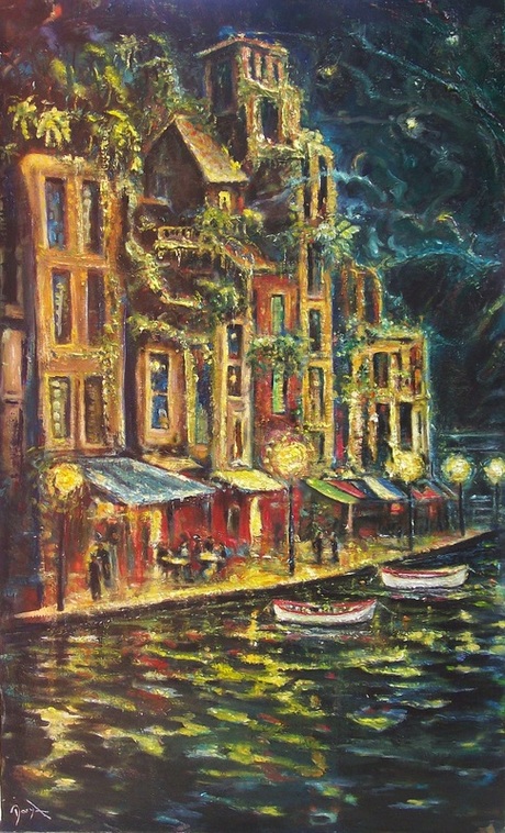 Expressionist art Italian, Italian Portofino harbour scene 'Portofino Surreal'