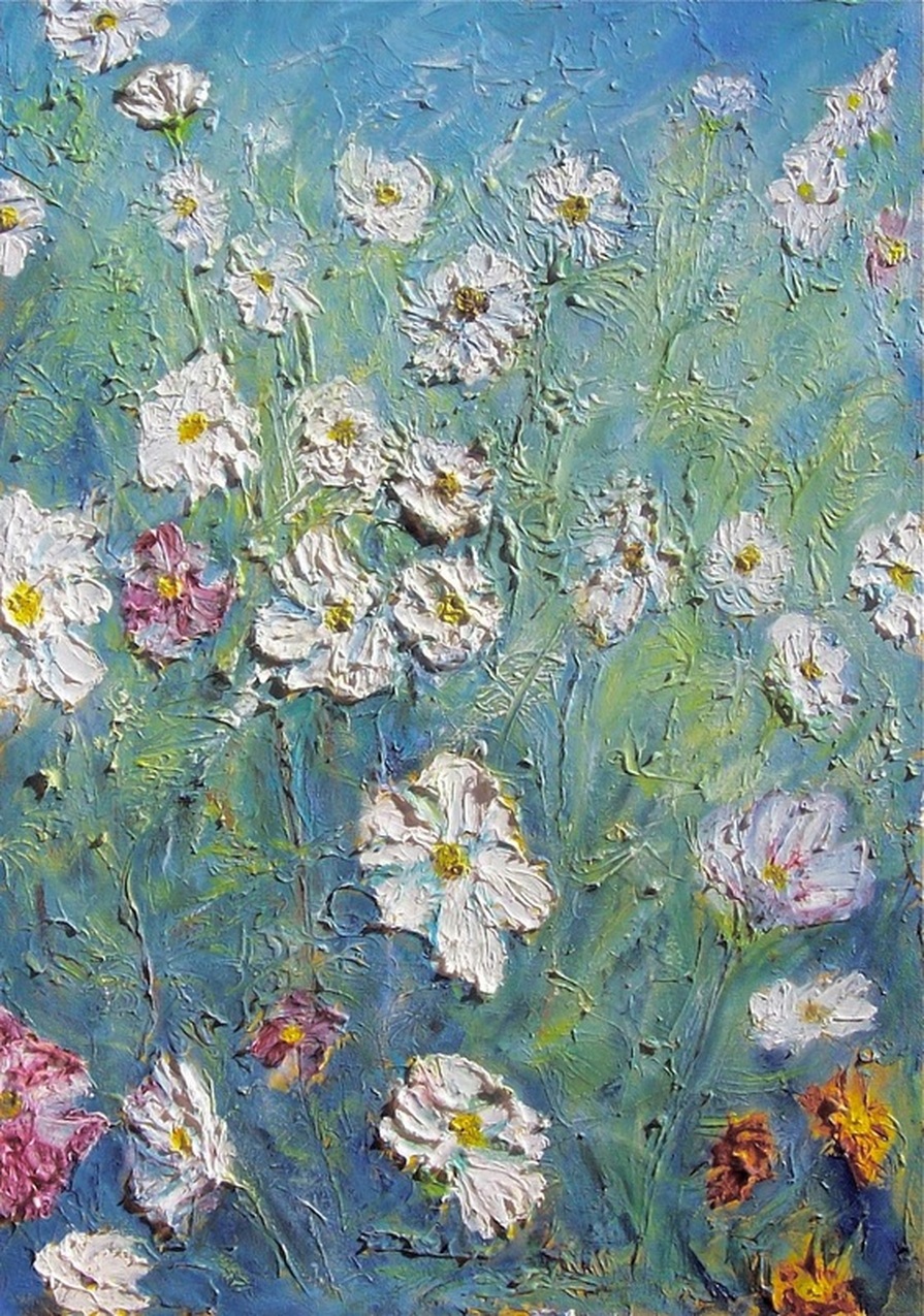 NZ Commission artist. Cosmos Flower paintings New Zealand Artist - Daryl Lex Price - NZ Art for Sale