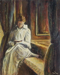 Impressionism portrait painting Interior reading scene. 'Irish Girl Reading' Buy NZ art. 