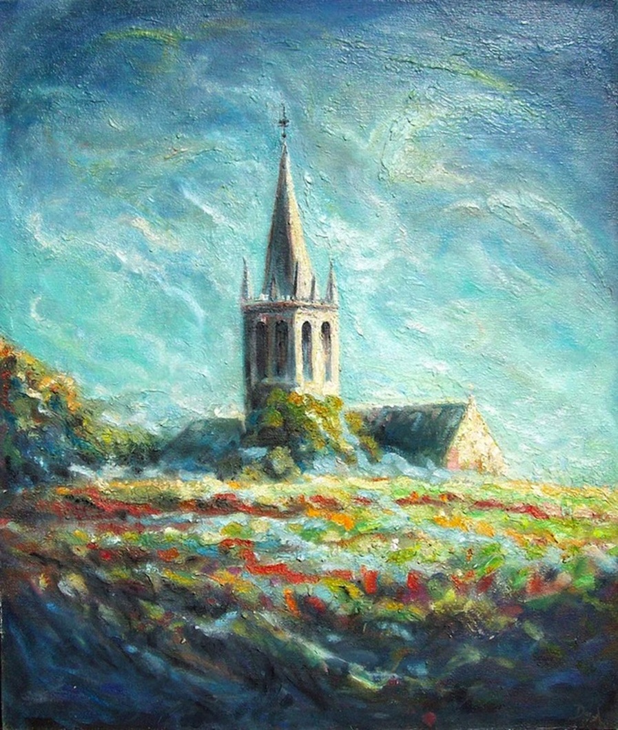 France art: 'Church at sunset'