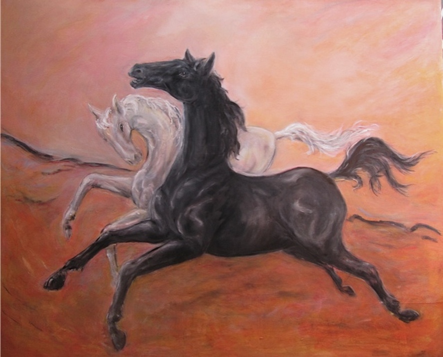 Horse art painting. 'Horses for Maria 2. NZ artwork. of Horses running for Maria