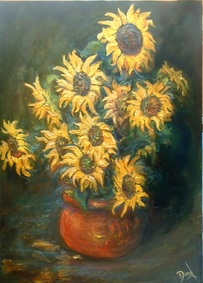 Nz still life: Sunflowers in a pot